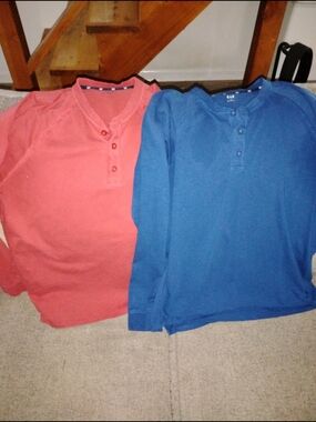 GAP Men's Long-Sleeve Henley Shirts - Red & Blue